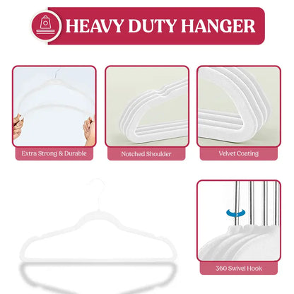 Lux Decor Velvet Hangers Pack of 50, Non-Slip Flocked Felt Hangers - Unbreakable Smooth Space Saving Clothes Hangers for Cupboard - Luxurious & Durable Heavy Duty Suit Hanger with 360 Rotatable Hook, Home Decor Essentials Hanging Organiser Set