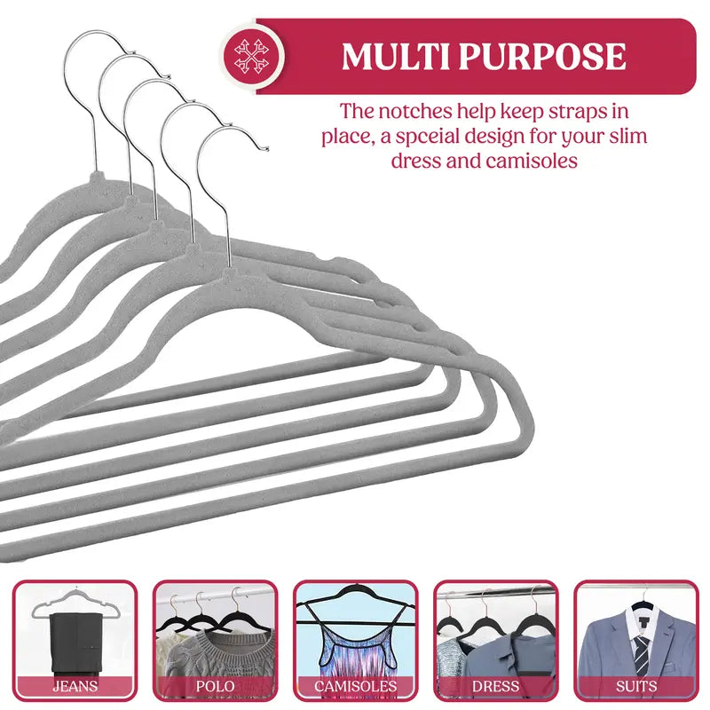 Lux Decor Velvet Hangers Pack of 50, Non-Slip Flocked Felt Hangers - Unbreakable Smooth Space Saving Clothes Hangers for Cupboard - Luxurious & Durable Heavy Duty Suit Hanger with 360 Rotatable Hook, Home Decor Essentials Hanging Organiser Set