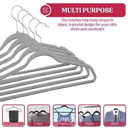 Lux Decor Velvet Hangers Pack of 50, Non-Slip Flocked Felt Hangers - Unbreakable Smooth Space Saving Clothes Hangers for Cupboard - Luxurious & Durable Heavy Duty Suit Hanger with 360 Rotatable Hook, Home Decor Essentials Hanging Organiser Set