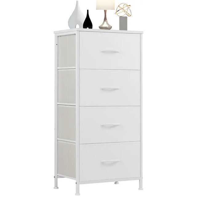 Sweetcrispy Home Furniture Dresser for Bedroom, Storage Drawers, Skinny Fabric Storage Tower with 4 Drawers, Tower Organizer Unit, Chest of Drawers with Wooden Top for Closet, Nursery, Laundry, Living Room, Hallway, Entryway