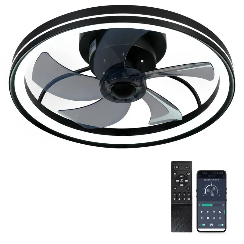 Baysquirrel Ceiling Fans with Lights, Flush Mount Modern Ceiling Fan and App & Remote Control, 19" LED Bladeless Ceiling Fans, Stepless Dimmable 3 Colors and 6 Speeds
