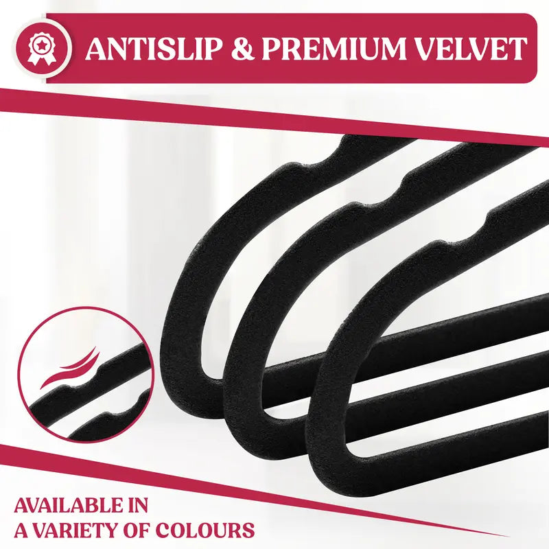 Lux Decor Velvet Hangers Pack of 50, Non-Slip Flocked Felt Hangers - Unbreakable Smooth Space Saving Clothes Hangers for Cupboard - Luxurious & Durable Heavy Duty Suit Hanger with 360 Rotatable Hook, Home Decor Essentials Hanging Organiser Set