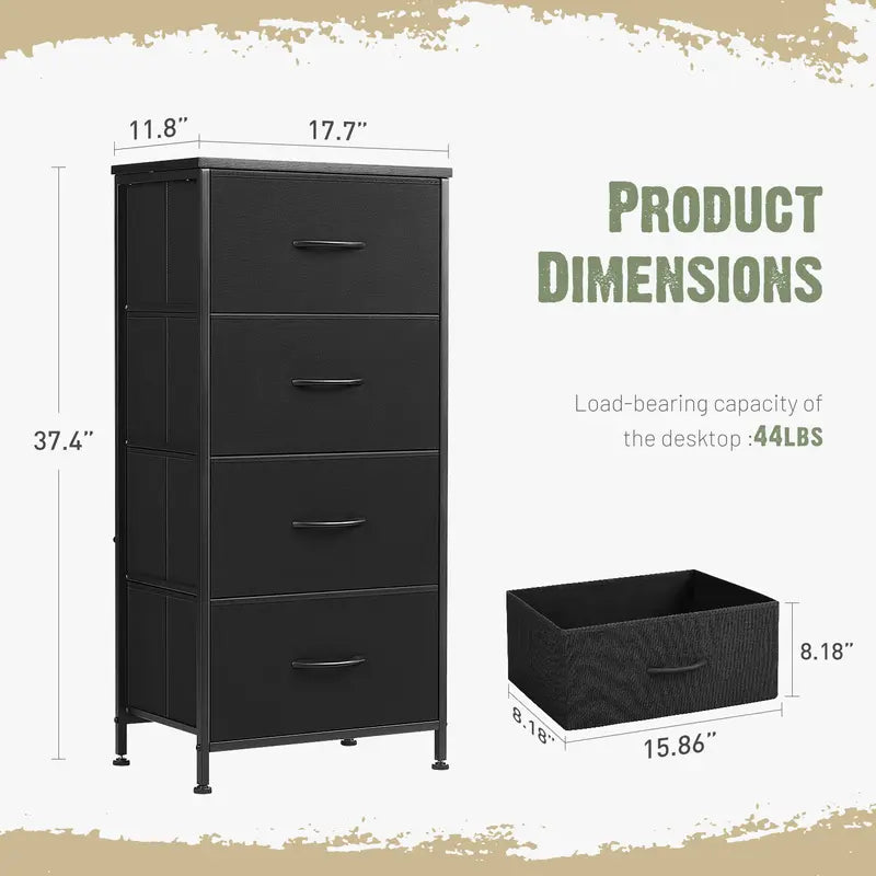 Sweetcrispy Home Furniture Dresser for Bedroom, Storage Drawers, Skinny Fabric Storage Tower with 4 Drawers, Tower Organizer Unit, Chest of Drawers with Wooden Top for Closet, Nursery, Laundry, Living Room, Hallway, Entryway