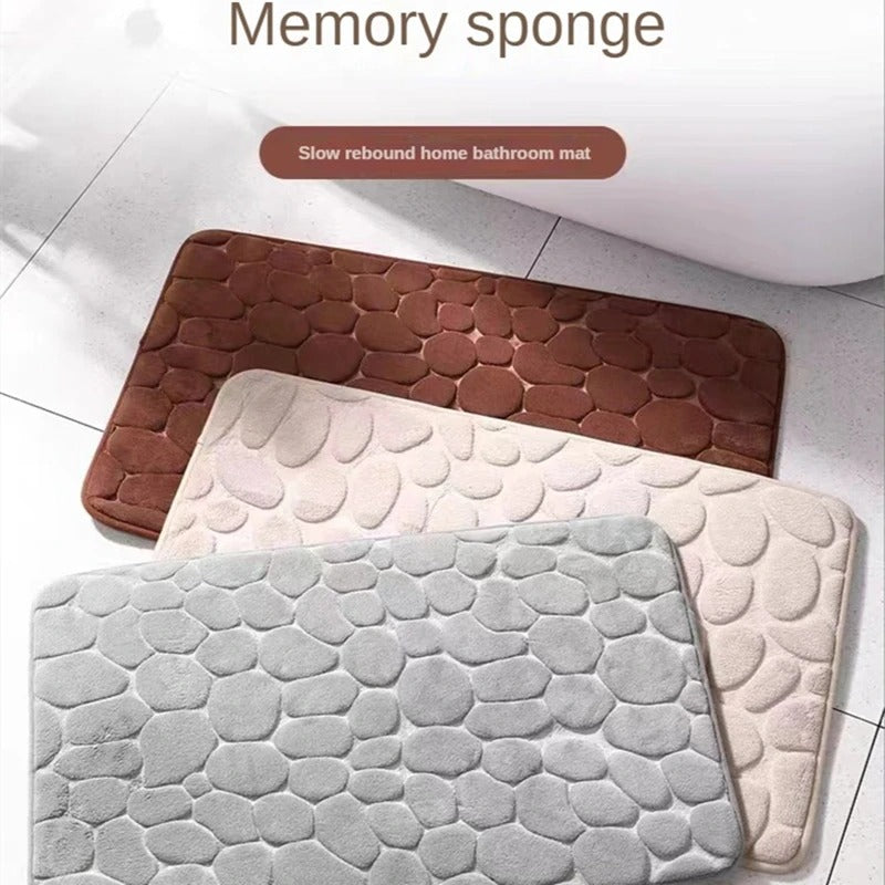 3D Non Slip Absorbent Cobblestone Embossed Quick Drying Bath Mat