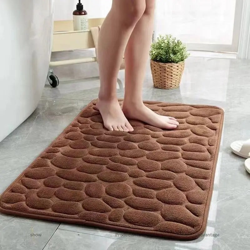 3D Non Slip Absorbent Cobblestone Embossed Quick Drying Bath Mat